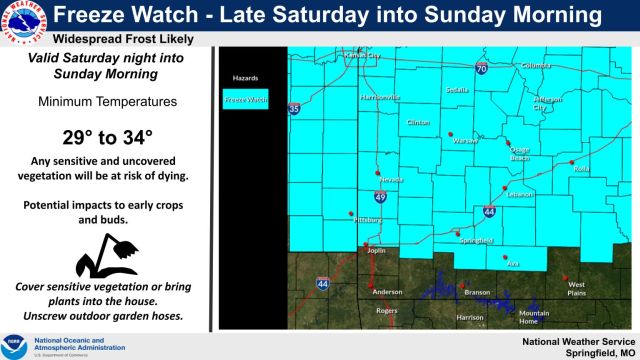 Freeze watch in effect from late Saturday night through Sunday morning