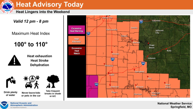 Heat Advisory and storms Friday night and Sunday possible